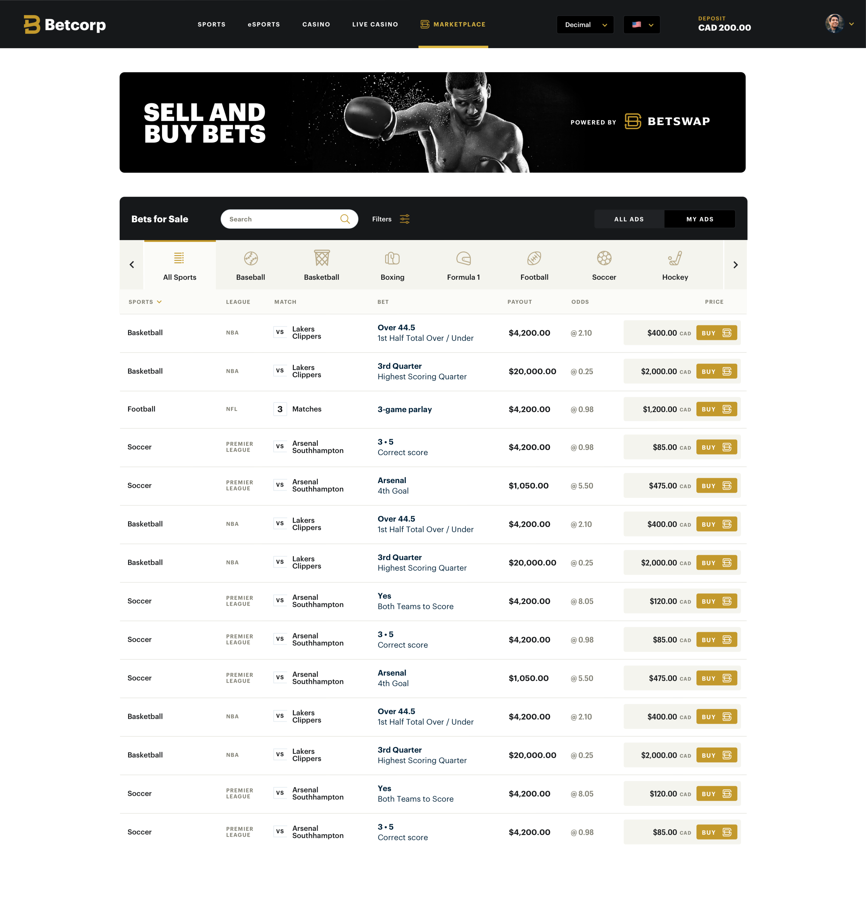 BetSwap Marketplace